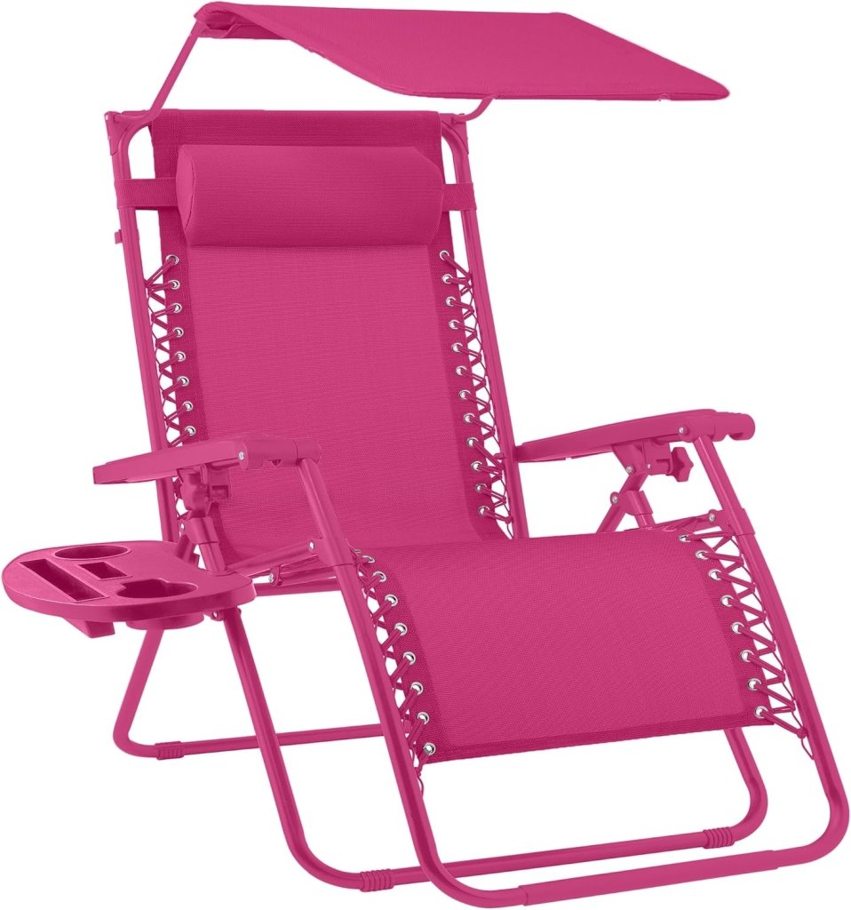 Best Choice Products Folding Zero Gravity Outdoor Recliner Patio Lounge Chair w/Adjustable Canopy Shade, Headrest, Side Accessory Tray, Textilene Mesh - Peacock Blue - Wigtrends