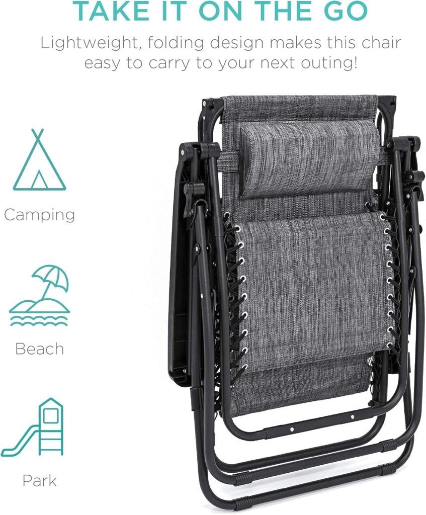 Best Choice Products Folding Zero Gravity Outdoor Recliner Patio Lounge Chair w/Adjustable Canopy Shade, Headrest, Side Accessory Tray, Textilene Mesh - Peacock Blue - Wigtrends
