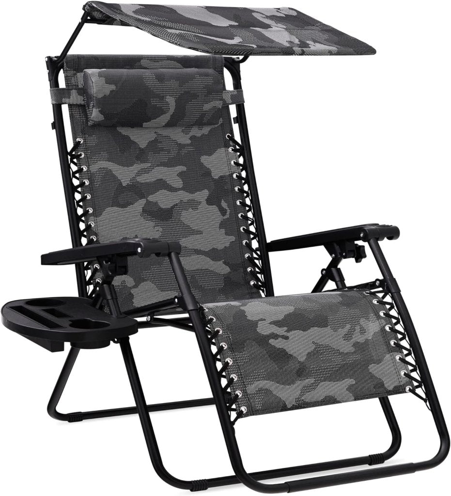 Best Choice Products Folding Zero Gravity Outdoor Recliner Patio Lounge Chair w/Adjustable Canopy Shade, Headrest, Side Accessory Tray, Textilene Mesh - Peacock Blue - Wigtrends