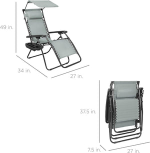 Best Choice Products Folding Zero Gravity Outdoor Recliner Patio Lounge Chair w/Adjustable Canopy Shade, Headrest, Side Accessory Tray, Textilene Mesh - Peacock Blue - Wigtrends