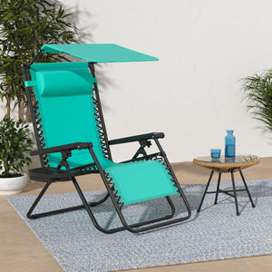 Best Choice Products Folding Zero Gravity Outdoor Recliner Patio Lounge Chair w/Adjustable Canopy Shade, Headrest, Side Accessory Tray, Textilene Mesh - Peacock Blue - Wigtrends