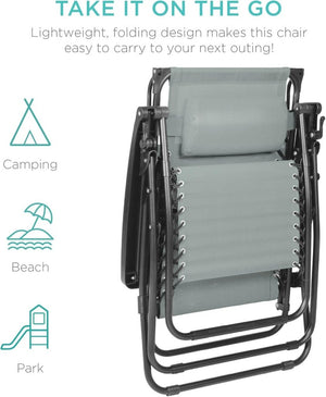 Best Choice Products Folding Zero Gravity Outdoor Recliner Patio Lounge Chair w/Adjustable Canopy Shade, Headrest, Side Accessory Tray, Textilene Mesh - Peacock Blue - Wigtrends