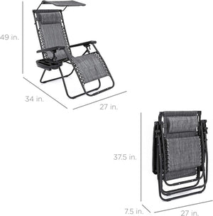 Best Choice Products Folding Zero Gravity Outdoor Recliner Patio Lounge Chair w/Adjustable Canopy Shade, Headrest, Side Accessory Tray, Textilene Mesh - Peacock Blue - Wigtrends