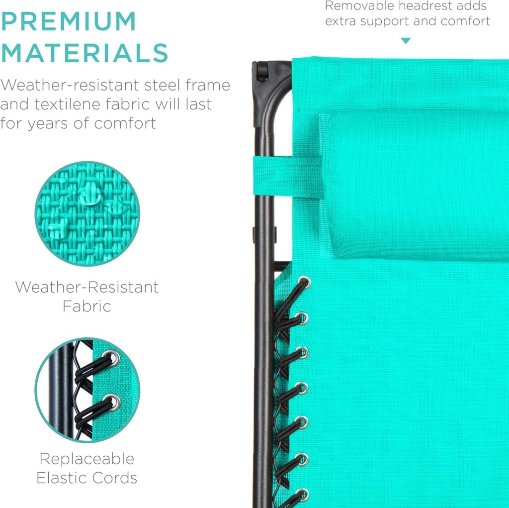 Best Choice Products Folding Zero Gravity Outdoor Recliner Patio Lounge Chair w/Adjustable Canopy Shade, Headrest, Side Accessory Tray, Textilene Mesh - Peacock Blue - Wigtrends