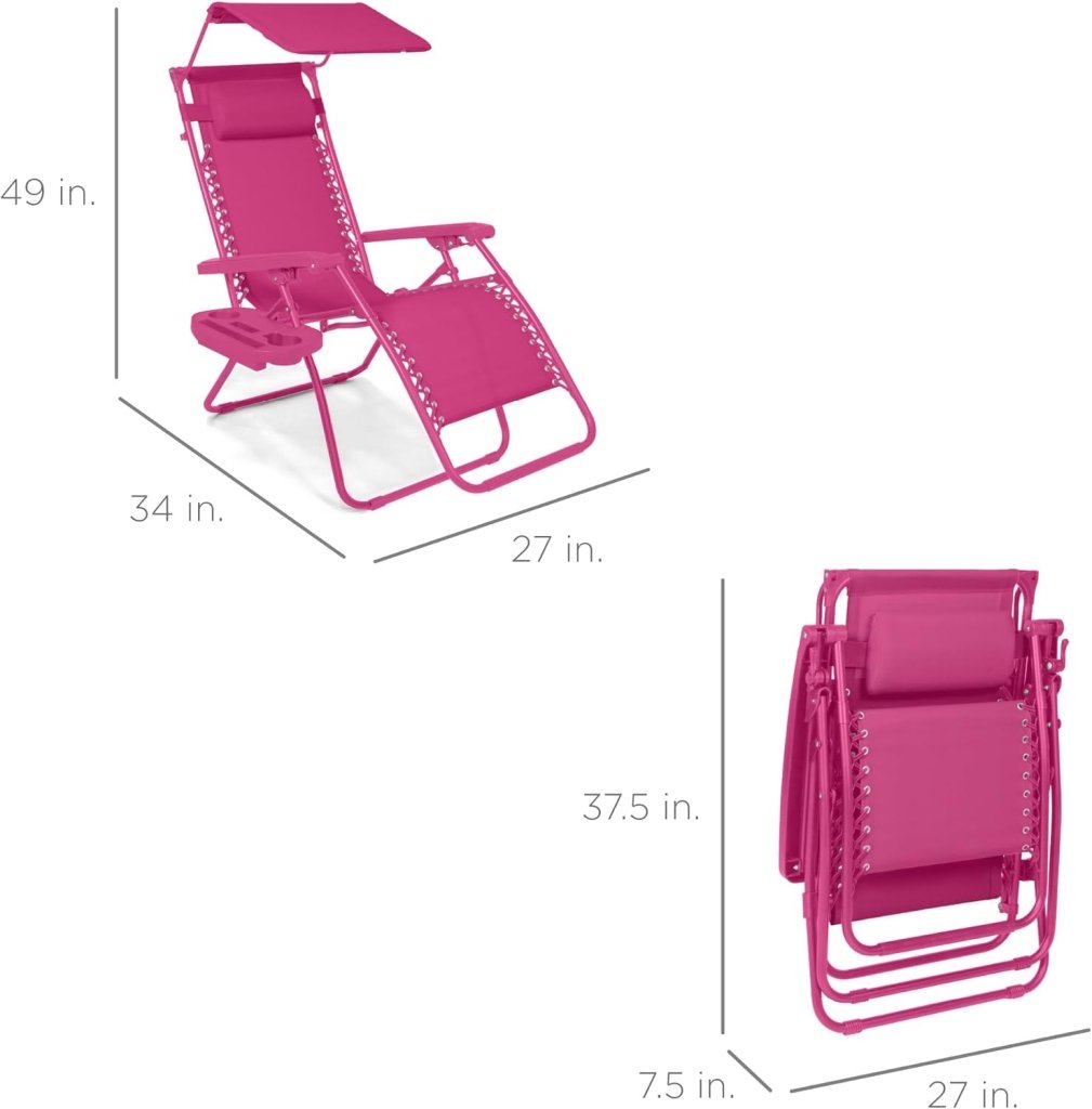 Best Choice Products Folding Zero Gravity Outdoor Recliner Patio Lounge Chair w/Adjustable Canopy Shade, Headrest, Side Accessory Tray, Textilene Mesh - Peacock Blue - Wigtrends
