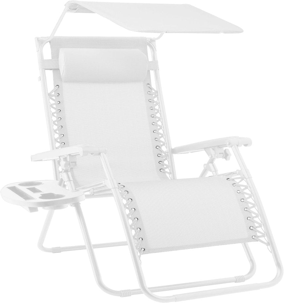 Best Choice Products Folding Zero Gravity Outdoor Recliner Patio Lounge Chair w/Adjustable Canopy Shade, Headrest, Side Accessory Tray, Textilene Mesh - Peacock Blue - Wigtrends