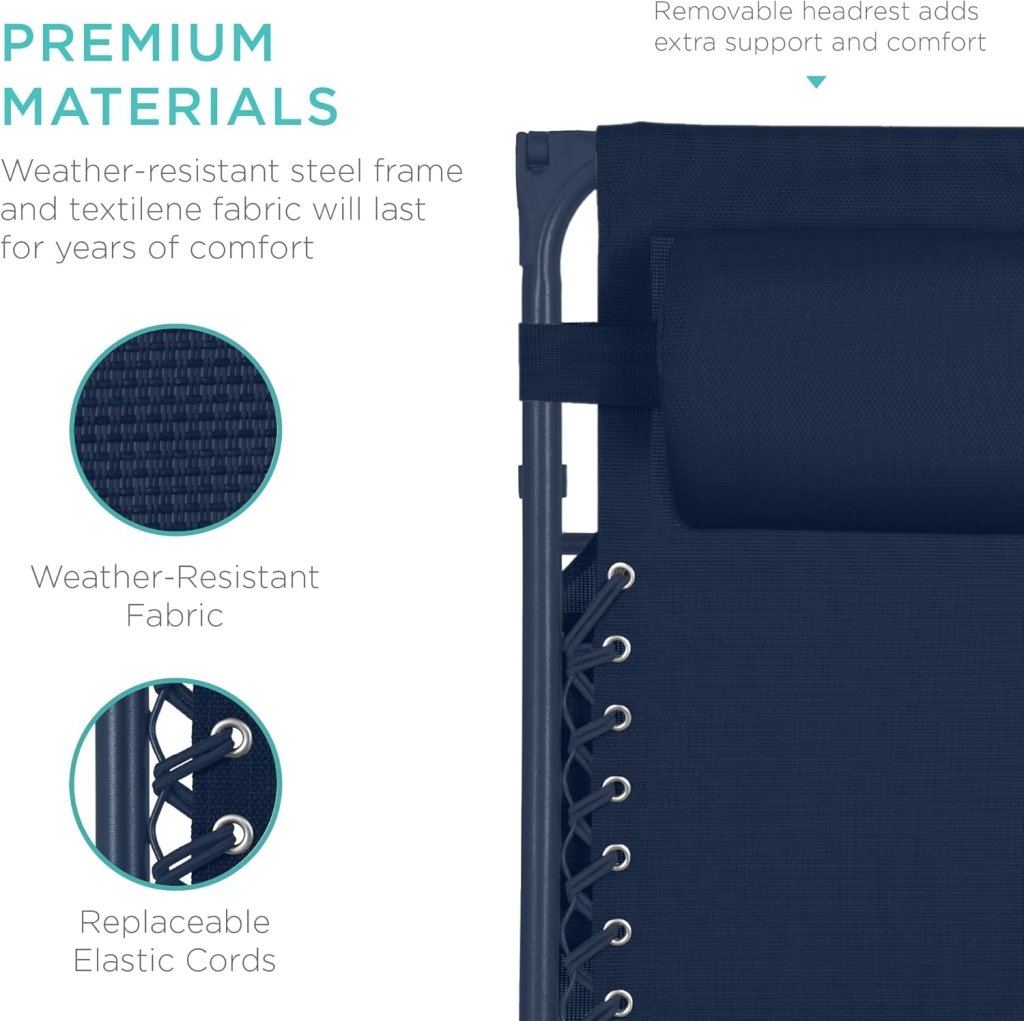 Best Choice Products Folding Zero Gravity Outdoor Recliner Patio Lounge Chair w/Adjustable Canopy Shade, Headrest, Side Accessory Tray, Textilene Mesh - Peacock Blue - Wigtrends