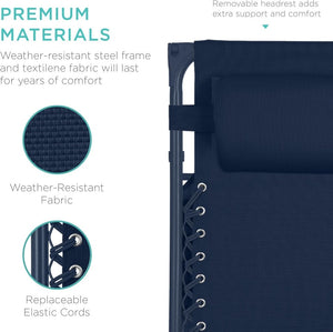 Best Choice Products Folding Zero Gravity Outdoor Recliner Patio Lounge Chair w/Adjustable Canopy Shade, Headrest, Side Accessory Tray, Textilene Mesh - Peacock Blue - Wigtrends