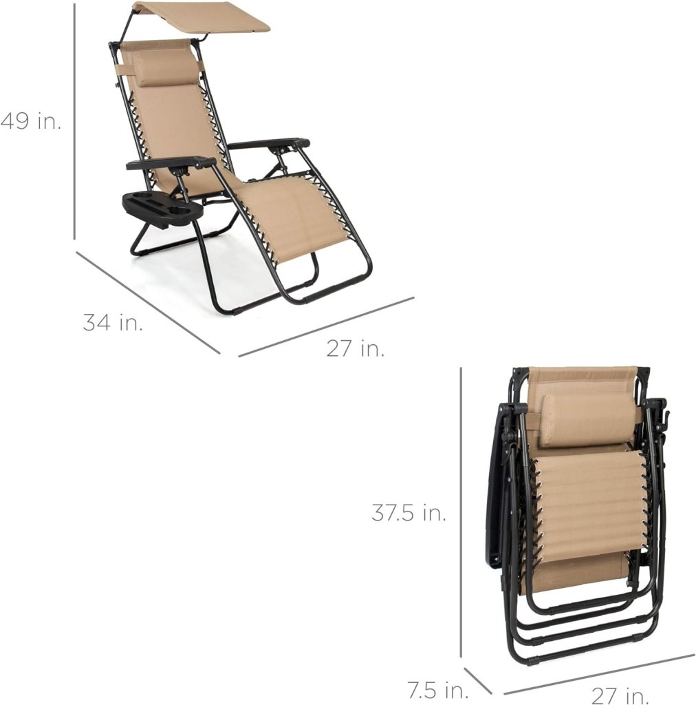Best Choice Products Folding Zero Gravity Outdoor Recliner Patio Lounge Chair w/Adjustable Canopy Shade, Headrest, Side Accessory Tray, Textilene Mesh - Peacock Blue - Wigtrends