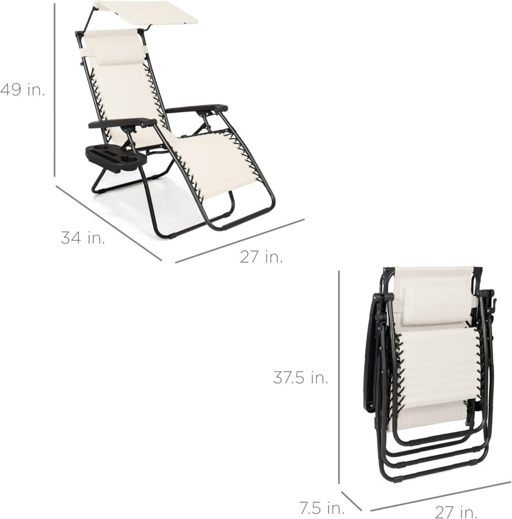 Best Choice Products Folding Zero Gravity Outdoor Recliner Patio Lounge Chair w/Adjustable Canopy Shade, Headrest, Side Accessory Tray, Textilene Mesh - Peacock Blue - Wigtrends
