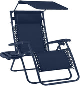 Best Choice Products Folding Zero Gravity Outdoor Recliner Patio Lounge Chair w/Adjustable Canopy Shade, Headrest, Side Accessory Tray, Textilene Mesh - Peacock Blue - Wigtrends
