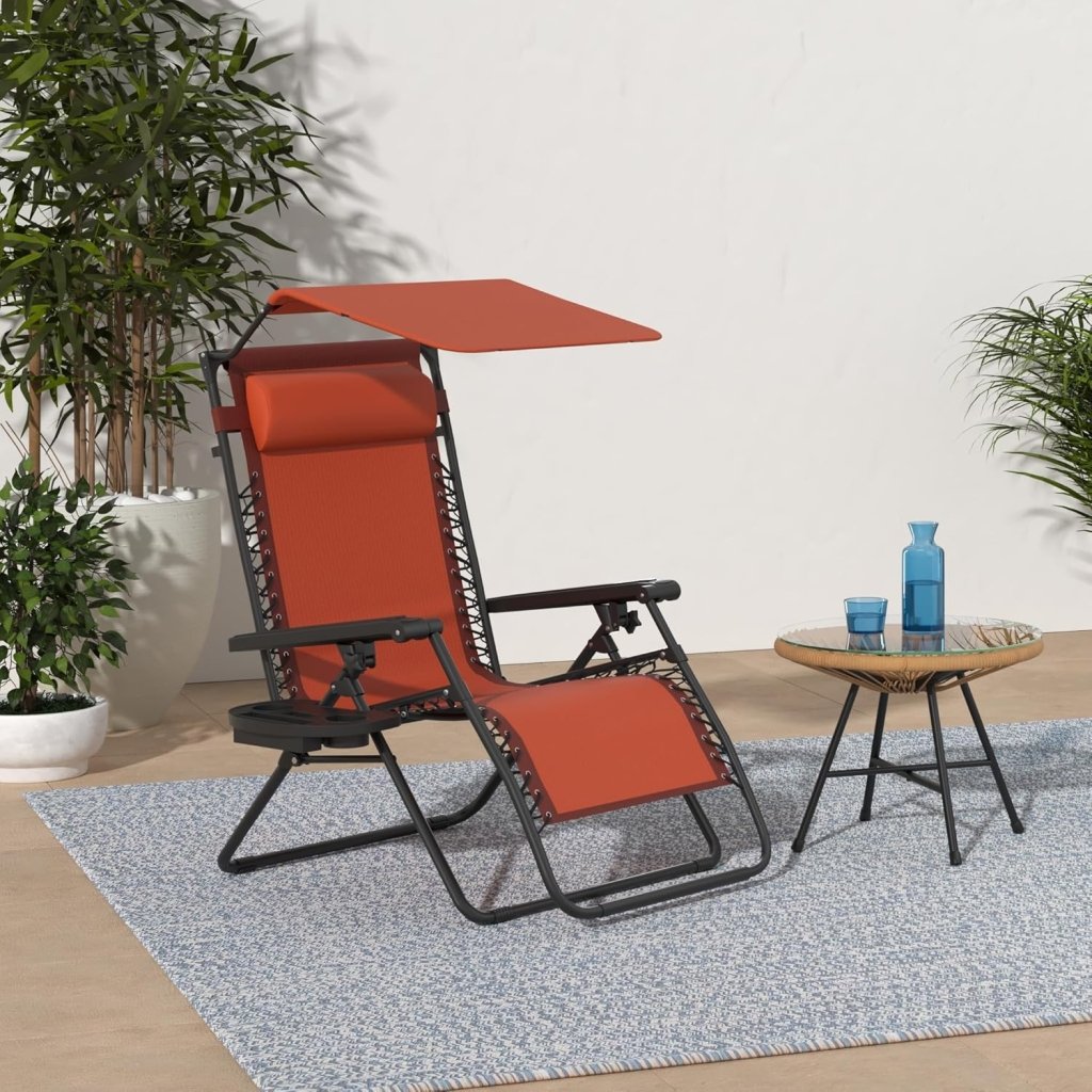 Best Choice Products Folding Zero Gravity Outdoor Recliner Patio Lounge Chair w/Adjustable Canopy Shade, Headrest, Side Accessory Tray, Textilene Mesh - Peacock Blue - Wigtrends