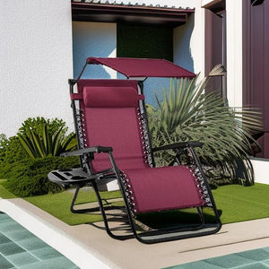 Best Choice Products Folding Zero Gravity Outdoor Recliner Patio Lounge Chair w/Adjustable Canopy Shade, Headrest, Side Accessory Tray, Textilene Mesh - Peacock Blue - Wigtrends