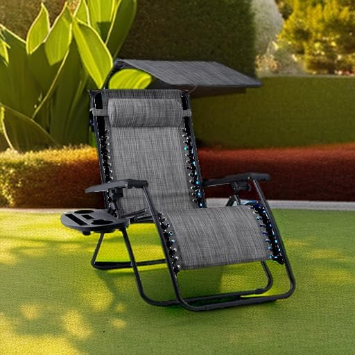 Best Choice Products Folding Zero Gravity Outdoor Recliner Patio Lounge Chair w/Adjustable Canopy Shade, Headrest, Side Accessory Tray, Textilene Mesh - Peacock Blue - Wigtrends