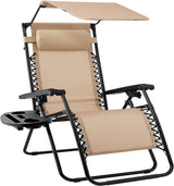 Best Choice Products Folding Zero Gravity Outdoor Recliner Patio Lounge Chair w/Adjustable Canopy Shade, Headrest, Side Accessory Tray, Textilene Mesh - Peacock Blue - Wigtrends