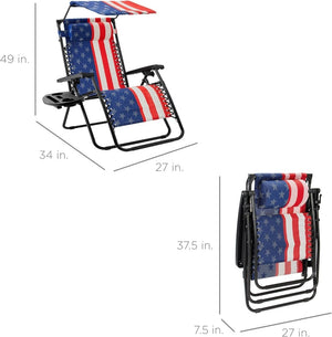 Best Choice Products Folding Zero Gravity Outdoor Recliner Patio Lounge Chair w/Adjustable Canopy Shade, Headrest, Side Accessory Tray, Textilene Mesh - Peacock Blue - Wigtrends