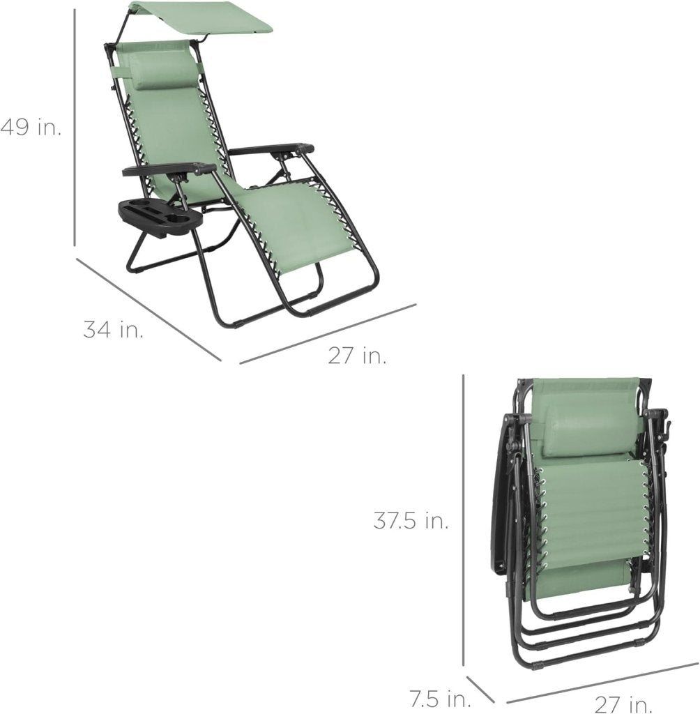 Best Choice Products Folding Zero Gravity Outdoor Recliner Patio Lounge Chair w/Adjustable Canopy Shade, Headrest, Side Accessory Tray, Textilene Mesh - Peacock Blue - Wigtrends
