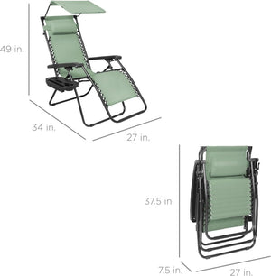 Best Choice Products Folding Zero Gravity Outdoor Recliner Patio Lounge Chair w/Adjustable Canopy Shade, Headrest, Side Accessory Tray, Textilene Mesh - Peacock Blue - Wigtrends