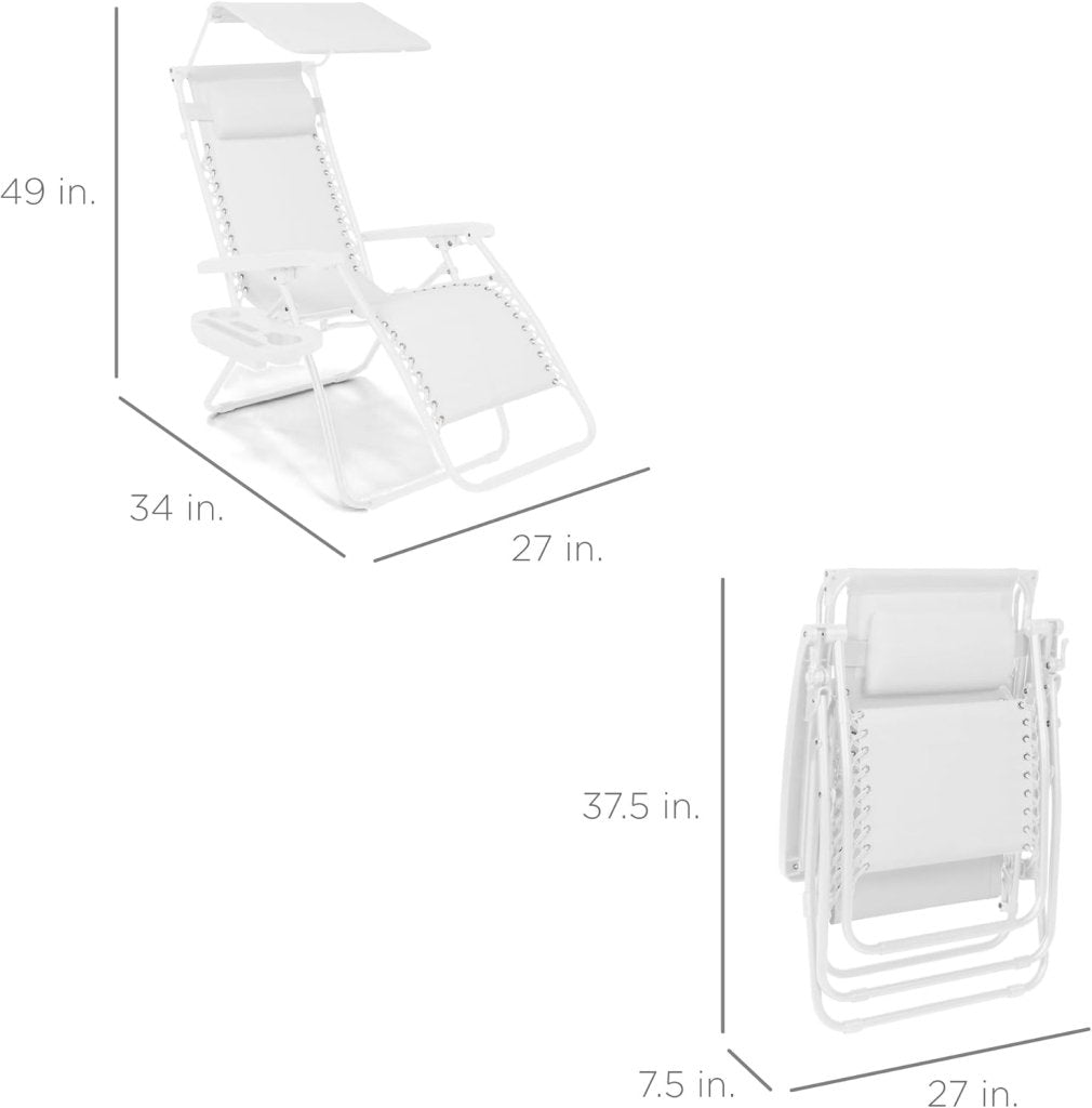 Best Choice Products Folding Zero Gravity Outdoor Recliner Patio Lounge Chair w/Adjustable Canopy Shade, Headrest, Side Accessory Tray, Textilene Mesh - Peacock Blue - Wigtrends
