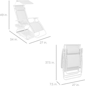 Best Choice Products Folding Zero Gravity Outdoor Recliner Patio Lounge Chair w/Adjustable Canopy Shade, Headrest, Side Accessory Tray, Textilene Mesh - Peacock Blue - Wigtrends
