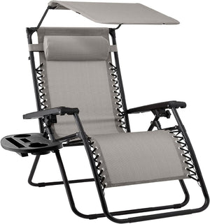 Best Choice Products Folding Zero Gravity Outdoor Recliner Patio Lounge Chair w/Adjustable Canopy Shade, Headrest, Side Accessory Tray, Textilene Mesh - Peacock Blue - Wigtrends