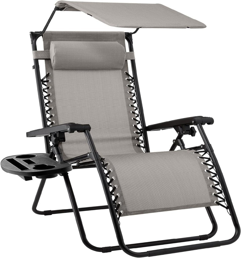 Best Choice Products Folding Zero Gravity Outdoor Recliner Patio Lounge Chair w/Adjustable Canopy Shade, Headrest, Side Accessory Tray, Textilene Mesh - Peacock Blue - Wigtrends
