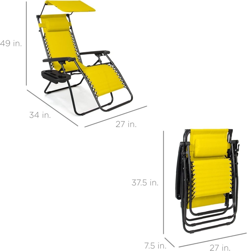 Best Choice Products Folding Zero Gravity Outdoor Recliner Patio Lounge Chair w/Adjustable Canopy Shade, Headrest, Side Accessory Tray, Textilene Mesh - Peacock Blue - Wigtrends