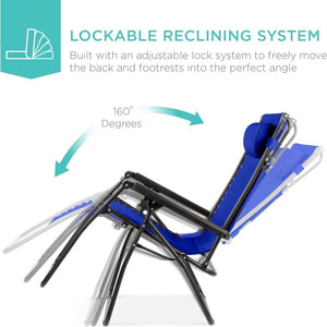 Best Choice Products Folding Zero Gravity Outdoor Recliner Patio Lounge Chair w/Adjustable Canopy Shade, Headrest, Side Accessory Tray, Textilene Mesh - Peacock Blue - Wigtrends