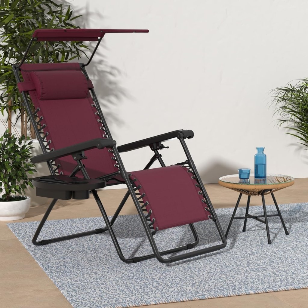Best Choice Products Folding Zero Gravity Outdoor Recliner Patio Lounge Chair w/Adjustable Canopy Shade, Headrest, Side Accessory Tray, Textilene Mesh - Peacock Blue - Wigtrends