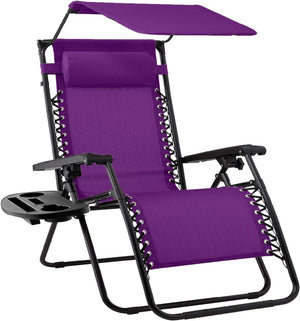 Best Choice Products Folding Zero Gravity Outdoor Recliner Patio Lounge Chair w/Adjustable Canopy Shade, Headrest, Side Accessory Tray, Textilene Mesh - Peacock Blue - Wigtrends