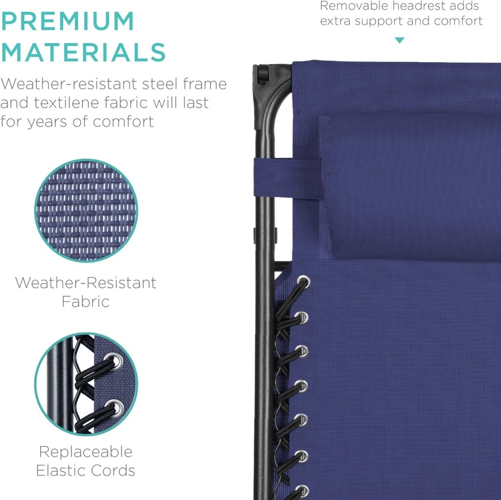 Best Choice Products Folding Zero Gravity Outdoor Recliner Patio Lounge Chair w/Adjustable Canopy Shade, Headrest, Side Accessory Tray, Textilene Mesh - Peacock Blue - Wigtrends