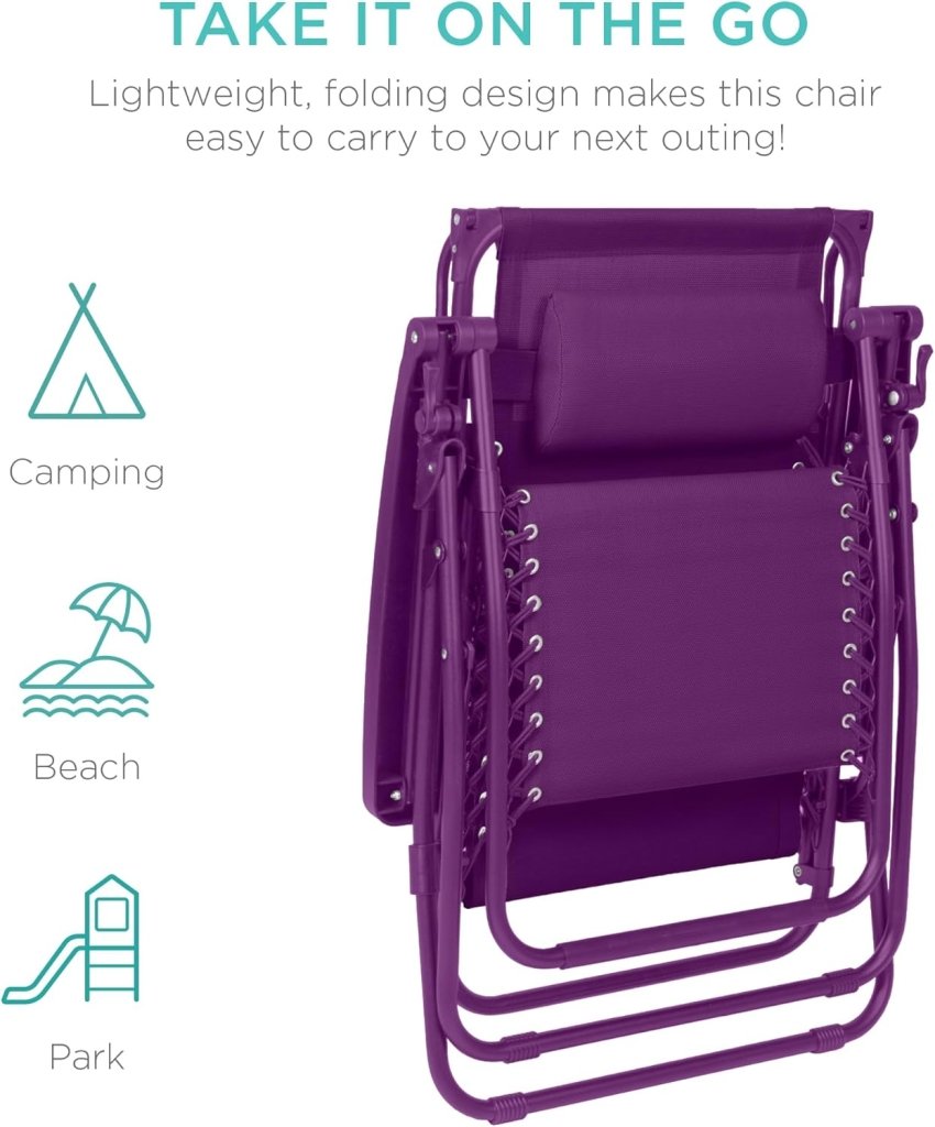 Best Choice Products Folding Zero Gravity Outdoor Recliner Patio Lounge Chair w/Adjustable Canopy Shade, Headrest, Side Accessory Tray, Textilene Mesh - Peacock Blue - Wigtrends