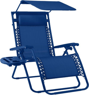 Best Choice Products Folding Zero Gravity Outdoor Recliner Patio Lounge Chair w/Adjustable Canopy Shade, Headrest, Side Accessory Tray, Textilene Mesh - Peacock Blue - Wigtrends