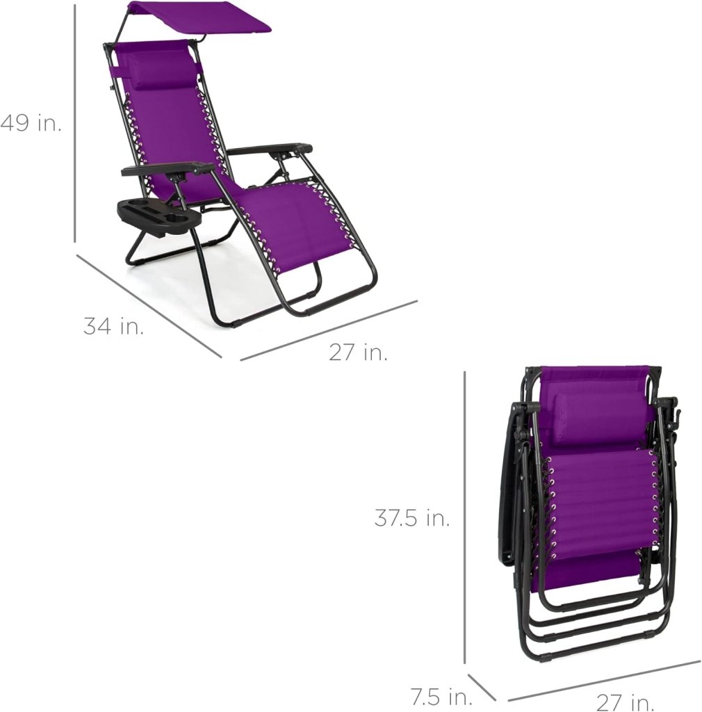 Best Choice Products Folding Zero Gravity Outdoor Recliner Patio Lounge Chair w/Adjustable Canopy Shade, Headrest, Side Accessory Tray, Textilene Mesh - Peacock Blue - Wigtrends