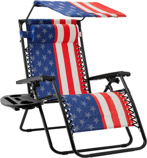 Best Choice Products Folding Zero Gravity Outdoor Recliner Patio Lounge Chair w/Adjustable Canopy Shade, Headrest, Side Accessory Tray, Textilene Mesh - Peacock Blue - Wigtrends