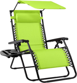 Best Choice Products Folding Zero Gravity Outdoor Recliner Patio Lounge Chair w/Adjustable Canopy Shade, Headrest, Side Accessory Tray, Textilene Mesh - Peacock Blue - Wigtrends