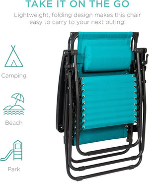 Best Choice Products Folding Zero Gravity Outdoor Recliner Patio Lounge Chair w/Adjustable Canopy Shade, Headrest, Side Accessory Tray, Textilene Mesh - Peacock Blue - Wigtrends