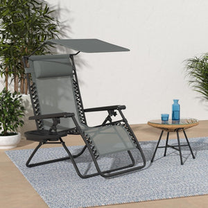 Best Choice Products Folding Zero Gravity Outdoor Recliner Patio Lounge Chair w/Adjustable Canopy Shade, Headrest, Side Accessory Tray, Textilene Mesh - Peacock Blue - Wigtrends