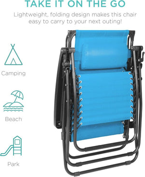 Best Choice Products Folding Zero Gravity Outdoor Recliner Patio Lounge Chair w/Adjustable Canopy Shade, Headrest, Side Accessory Tray, Textilene Mesh - Peacock Blue - Wigtrends