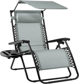 Best Choice Products Folding Zero Gravity Outdoor Recliner Patio Lounge Chair w/Adjustable Canopy Shade, Headrest, Side Accessory Tray, Textilene Mesh - Peacock Blue - Wigtrends