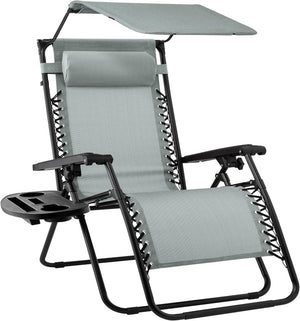Best Choice Products Folding Zero Gravity Outdoor Recliner Patio Lounge Chair w/Adjustable Canopy Shade, Headrest, Side Accessory Tray, Textilene Mesh - Peacock Blue - Wigtrends