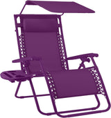 Best Choice Products Folding Zero Gravity Outdoor Recliner Patio Lounge Chair w/Adjustable Canopy Shade, Headrest, Side Accessory Tray, Textilene Mesh - Peacock Blue - Wigtrends