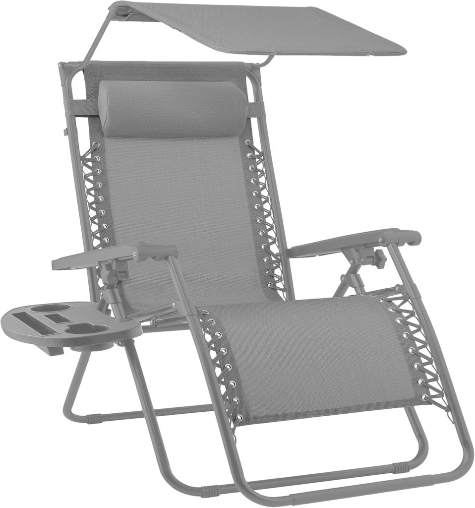 Best Choice Products Folding Zero Gravity Outdoor Recliner Patio Lounge Chair w/Adjustable Canopy Shade, Headrest, Side Accessory Tray, Textilene Mesh - Peacock Blue - Wigtrends