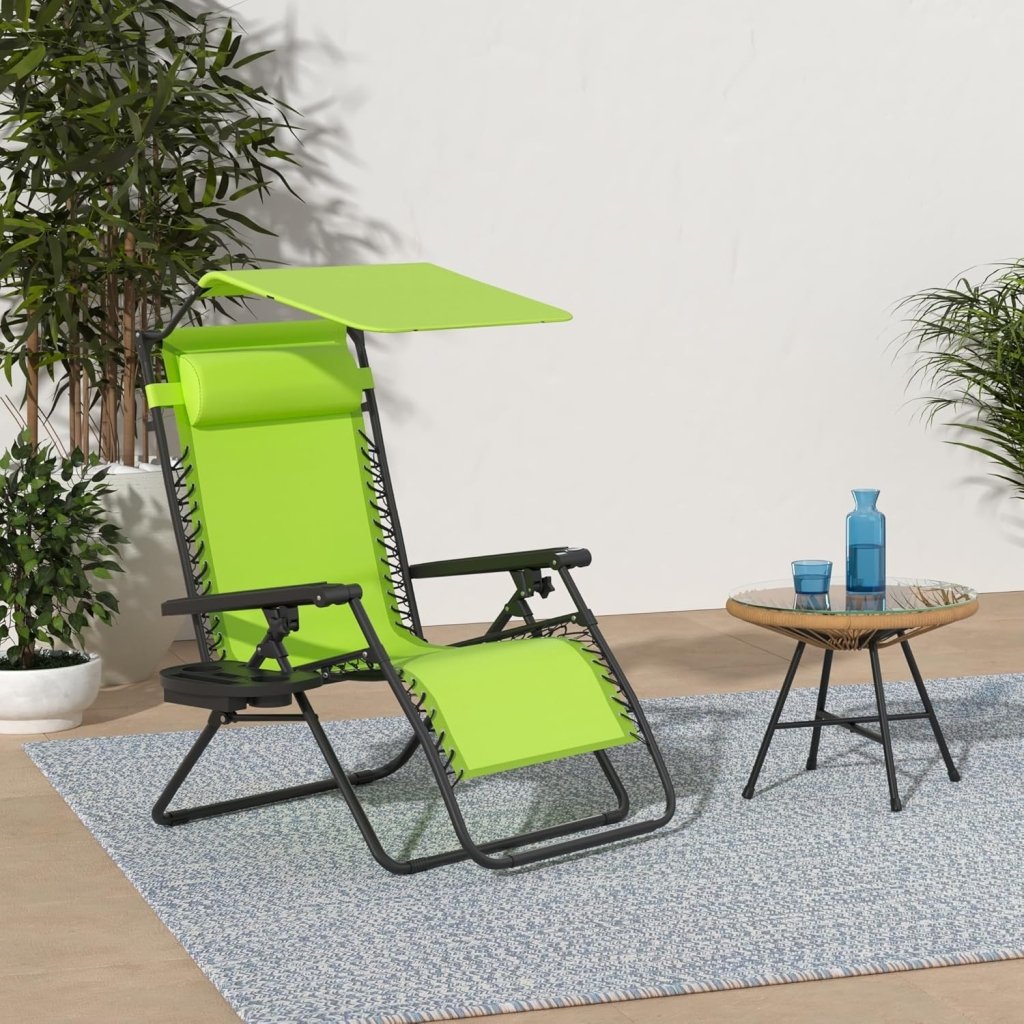 Best Choice Products Folding Zero Gravity Outdoor Recliner Patio Lounge Chair w/Adjustable Canopy Shade, Headrest, Side Accessory Tray, Textilene Mesh - Peacock Blue - Wigtrends