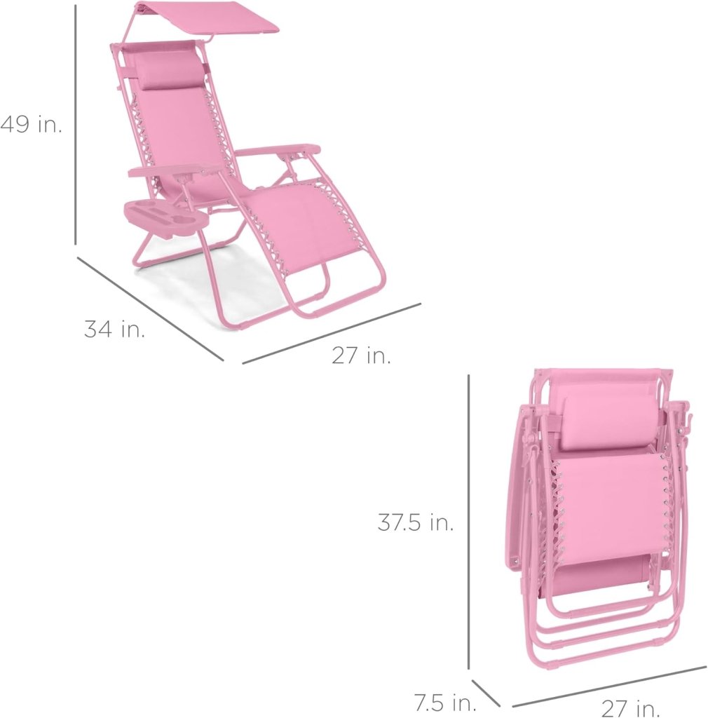 Best Choice Products Folding Zero Gravity Outdoor Recliner Patio Lounge Chair w/Adjustable Canopy Shade, Headrest, Side Accessory Tray, Textilene Mesh - Peacock Blue - Wigtrends