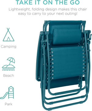 Best Choice Products Folding Zero Gravity Outdoor Recliner Patio Lounge Chair w/Adjustable Canopy Shade, Headrest, Side Accessory Tray, Textilene Mesh - Peacock Blue - Wigtrends