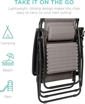 Best Choice Products Folding Zero Gravity Outdoor Recliner Patio Lounge Chair w/Adjustable Canopy Shade, Headrest, Side Accessory Tray, Textilene Mesh - Peacock Blue - Wigtrends