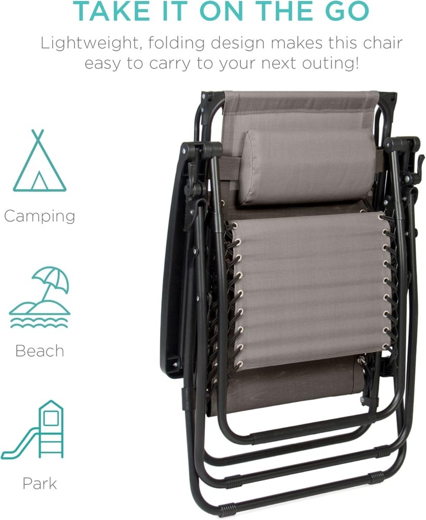 Best Choice Products Folding Zero Gravity Outdoor Recliner Patio Lounge Chair w/Adjustable Canopy Shade, Headrest, Side Accessory Tray, Textilene Mesh - Peacock Blue - Wigtrends
