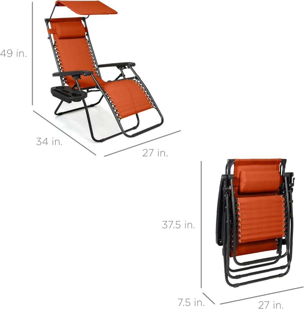 Best Choice Products Folding Zero Gravity Outdoor Recliner Patio Lounge Chair w/Adjustable Canopy Shade, Headrest, Side Accessory Tray, Textilene Mesh - Peacock Blue - Wigtrends