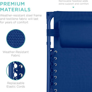 Best Choice Products Folding Zero Gravity Outdoor Recliner Patio Lounge Chair w/Adjustable Canopy Shade, Headrest, Side Accessory Tray, Textilene Mesh - Peacock Blue - Wigtrends